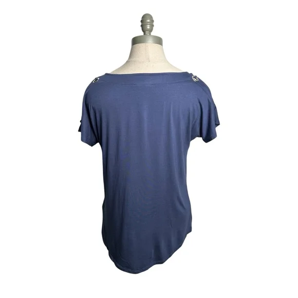 Cable & Gauge Blue Women's Short Sleeve Boat Neck Geometric Embroidered Top S - Picture 5 of 9